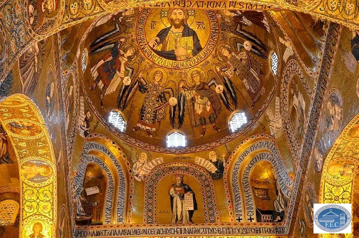 Bild der Kuppel mit Christus als Pantokrator in der Cappella Palatina