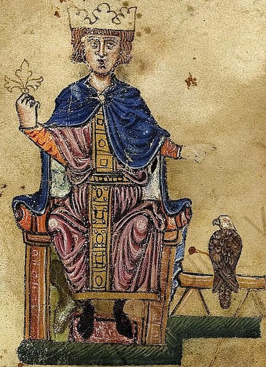 Gemälde von Friedrich II. mit einem Falken