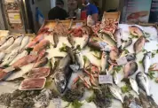 Marktstand auf dem Del Capo Markt mit Fisch